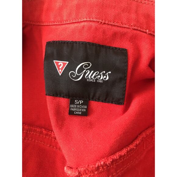 Guess Denim Jacket Womens Small Red Button Up Jean Trucker Biker H1 - Picture 5 of 8